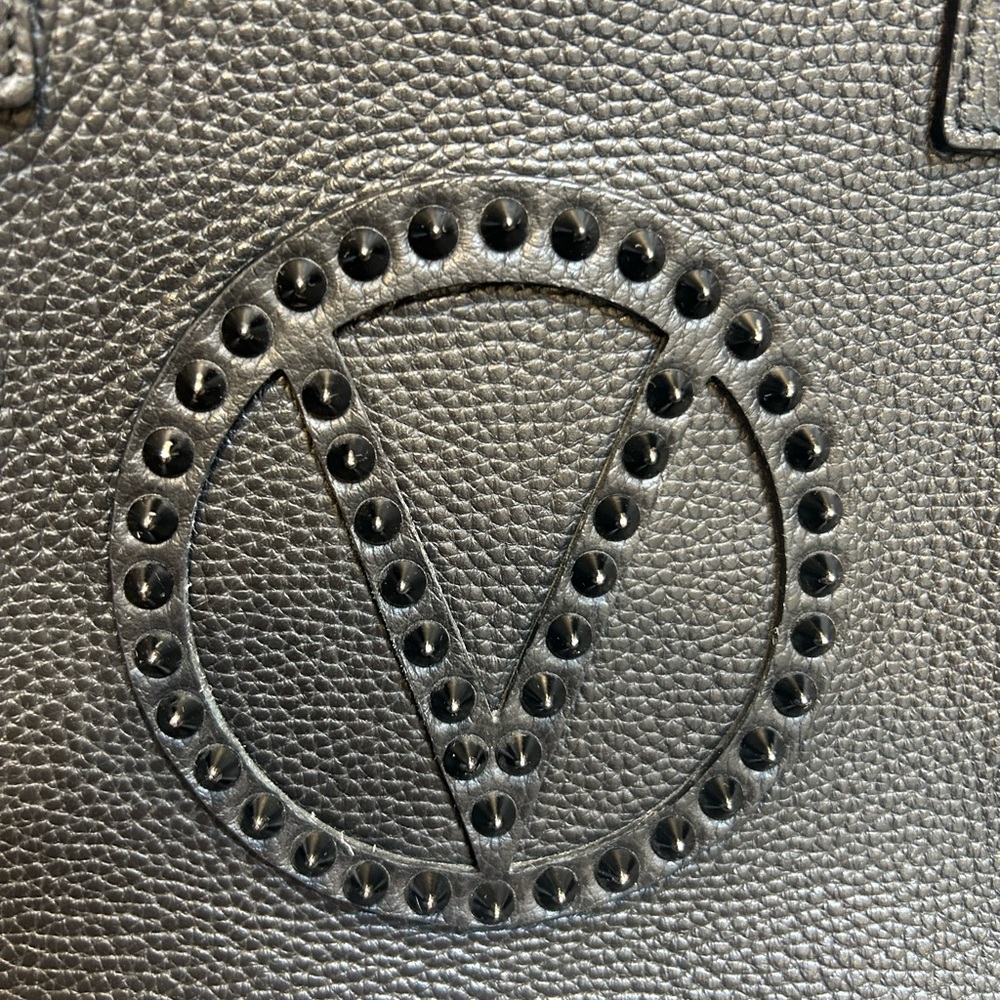 Valentino Black Pebbled Leather Stud-Logo Shoulder Tote - Picture 3 of 11